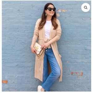 Veronica Beard quiet luxury Danzie Long Cardigan XS Merino Wool Beige